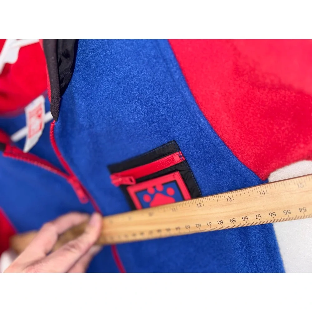 VINTAGE 90'S GARANIMALS Toddler Boy Jacket Fleece Zip Blue Red Fleece Hooded Paw